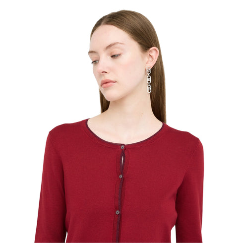 Cardigan Donna in misto viscosa a tinta unita, dettaglio in lurex sui bordi